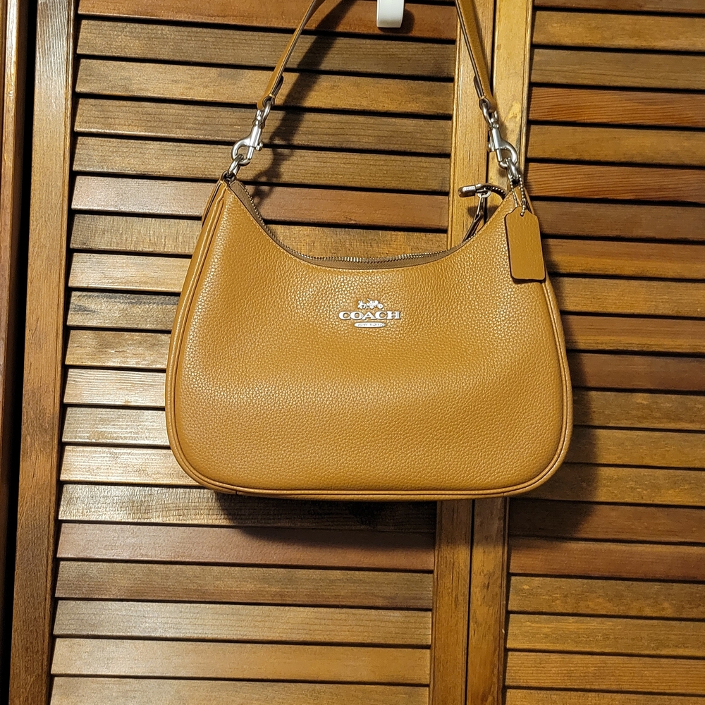 Coach Pebbled Leather Shoulder Hobo in Tan - Picture 2 of 11